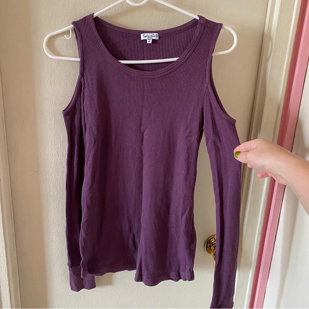 Splendid Purple Thermal Cold Shoulder Sweater